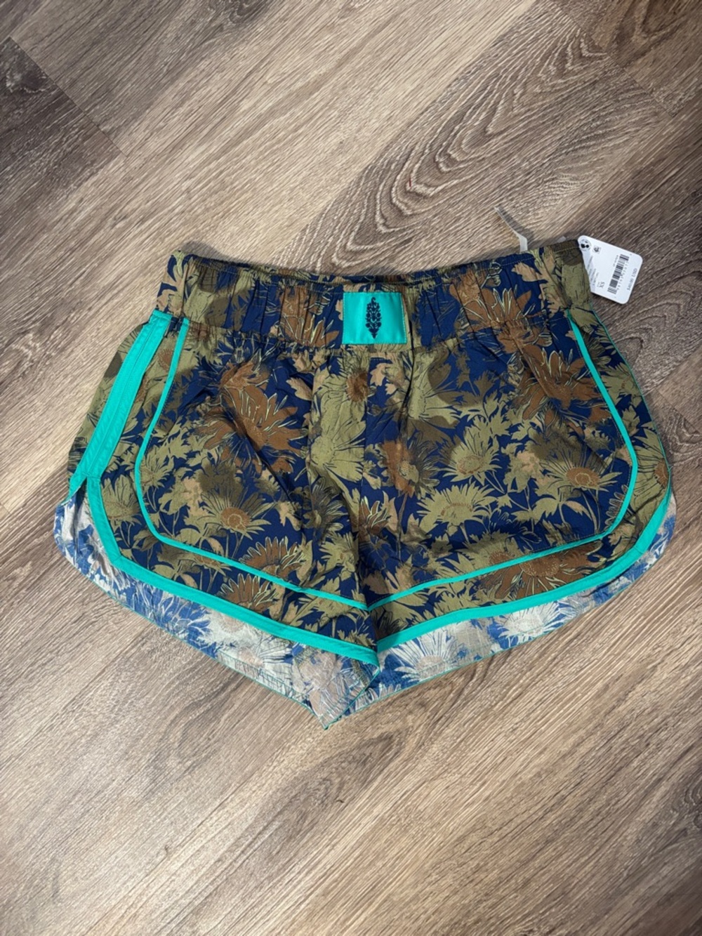 FP Movement by Free People Navy Floral Athletic Shorts with Teal Trim